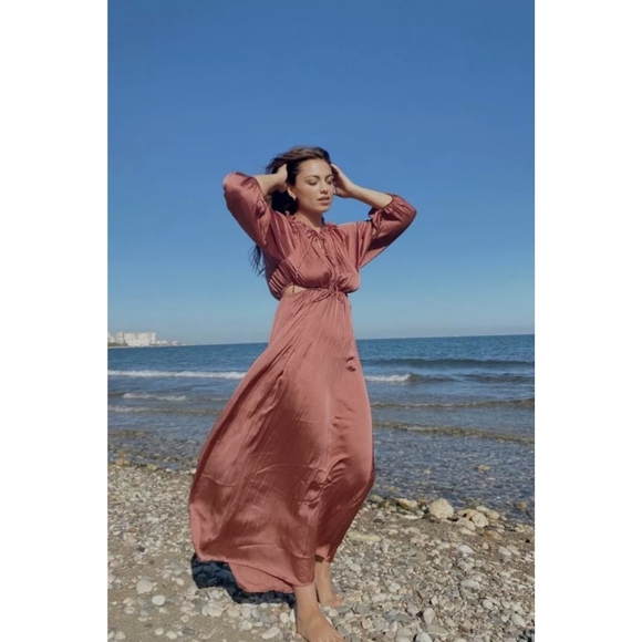 Zara * Satin Cut Out Maxi Dress - Picture 9 of 16